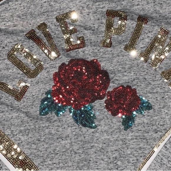 PINK VS ROSES BLING HOODIE / JOGGERS OUTFIT SET LARGE - Picture 5 of 10